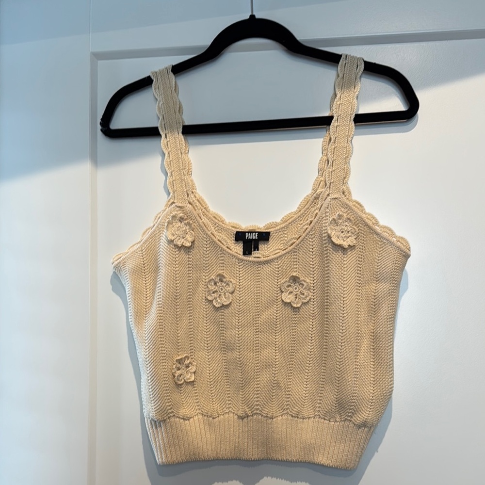 PAIGE Cream Cropped Embellished Tank Top